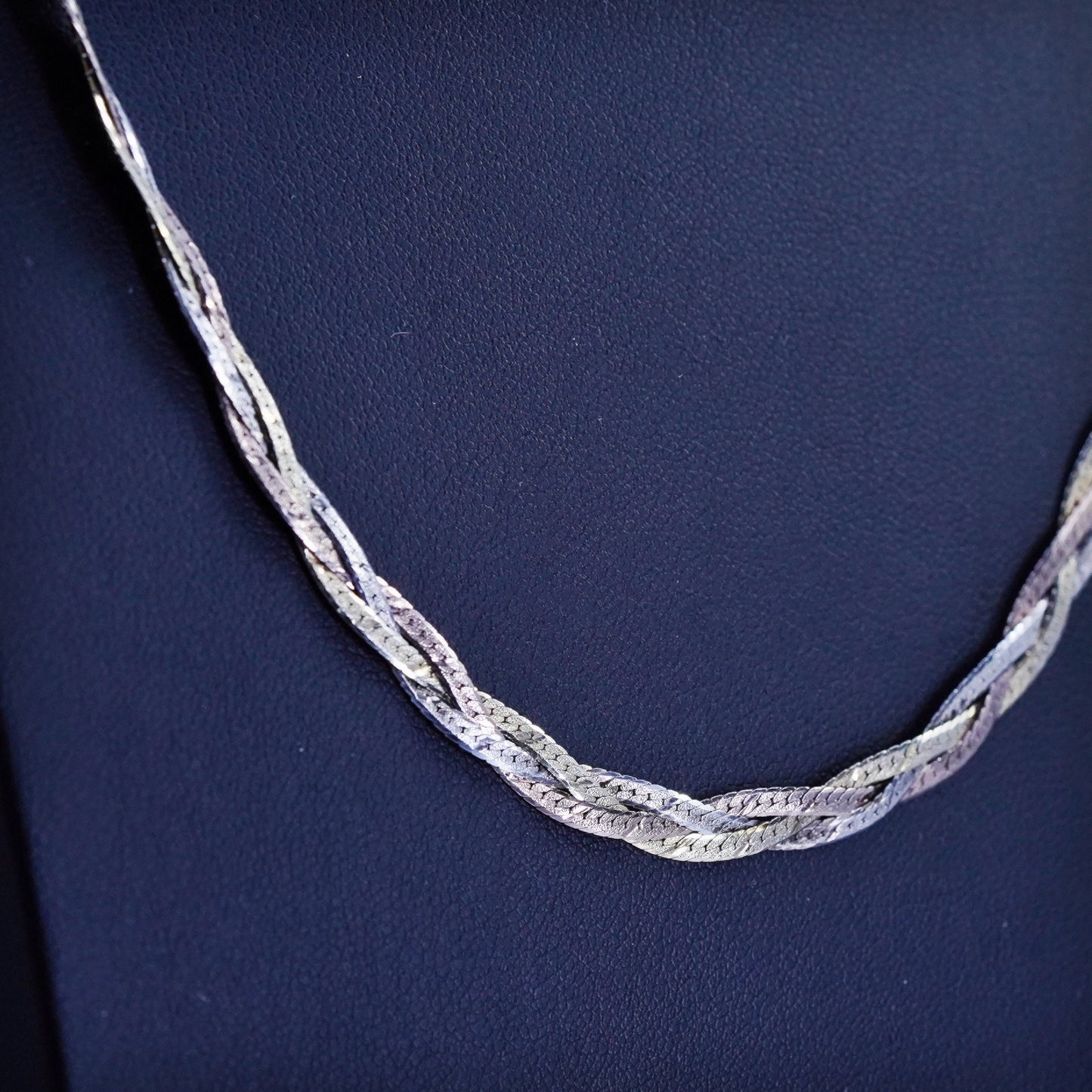20” Italy triple tone Sterling 925 silver woven braided herringbone necklace