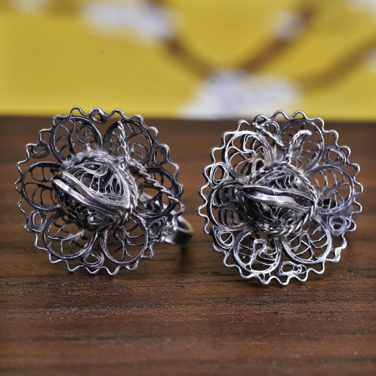 Mexican Sterling silver earrings, southwestern 925 sombrero hat screw back