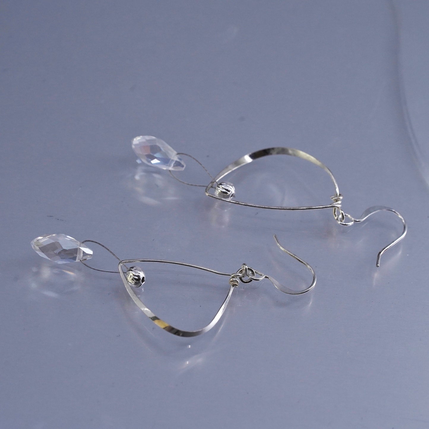 designer Sterling 925 silver handmade oval earrings with teardrop crystal