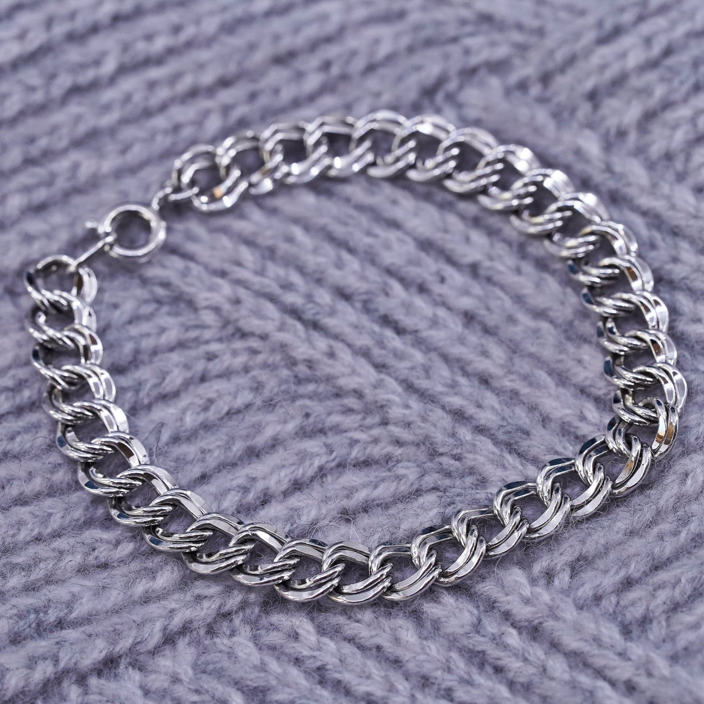 6.75", vintage Sterling silver handmade charm bracelet, 925 double curb chain