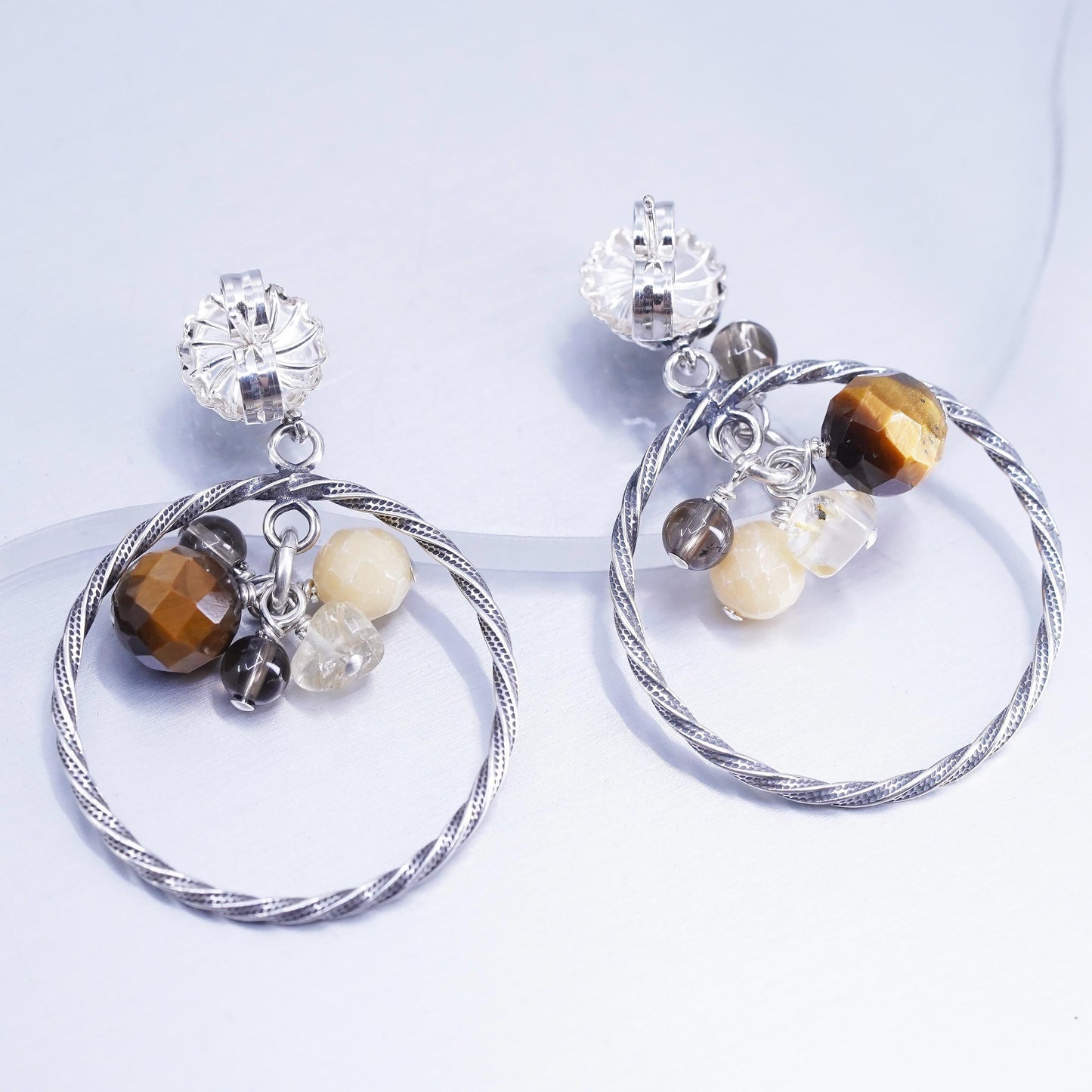 Relios Carolyn Pollack Sterling 925 silver circle earrings golden tiger eye
