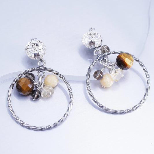 Relios Carolyn Pollack Sterling 925 silver circle earrings golden tiger eye