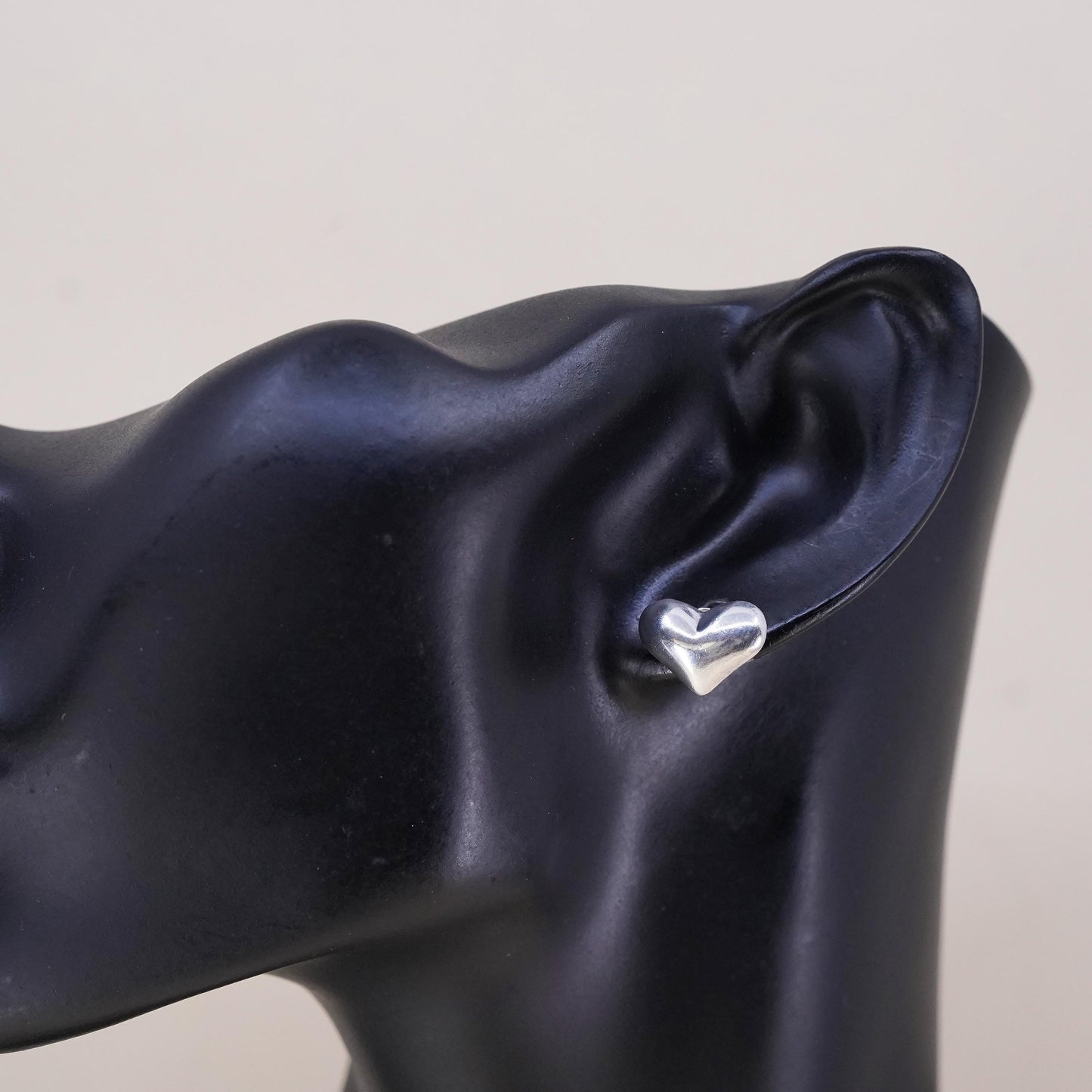 Vintage handmade single earring. Sterling 925 silver heart stud