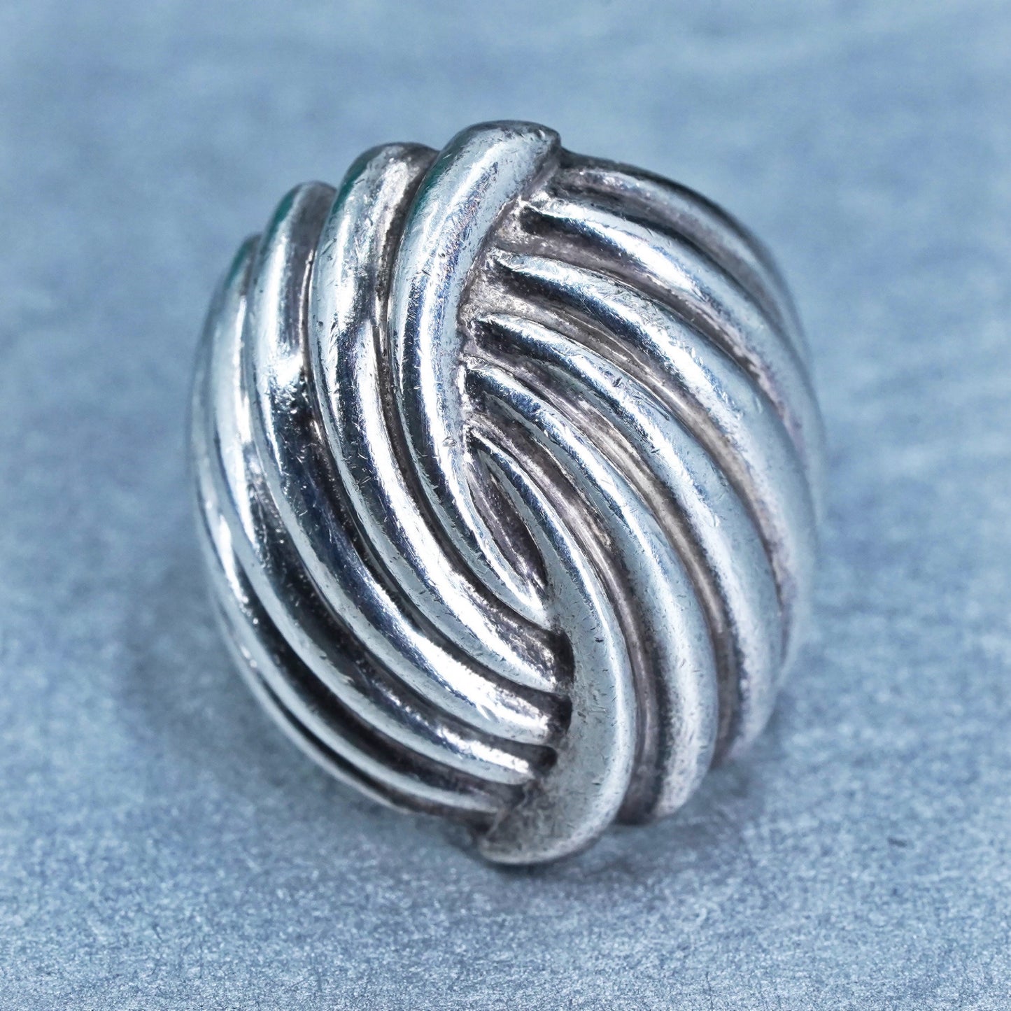 Size 4.75, vintage Sterling 925 silver handmade ring, modern ribbed band