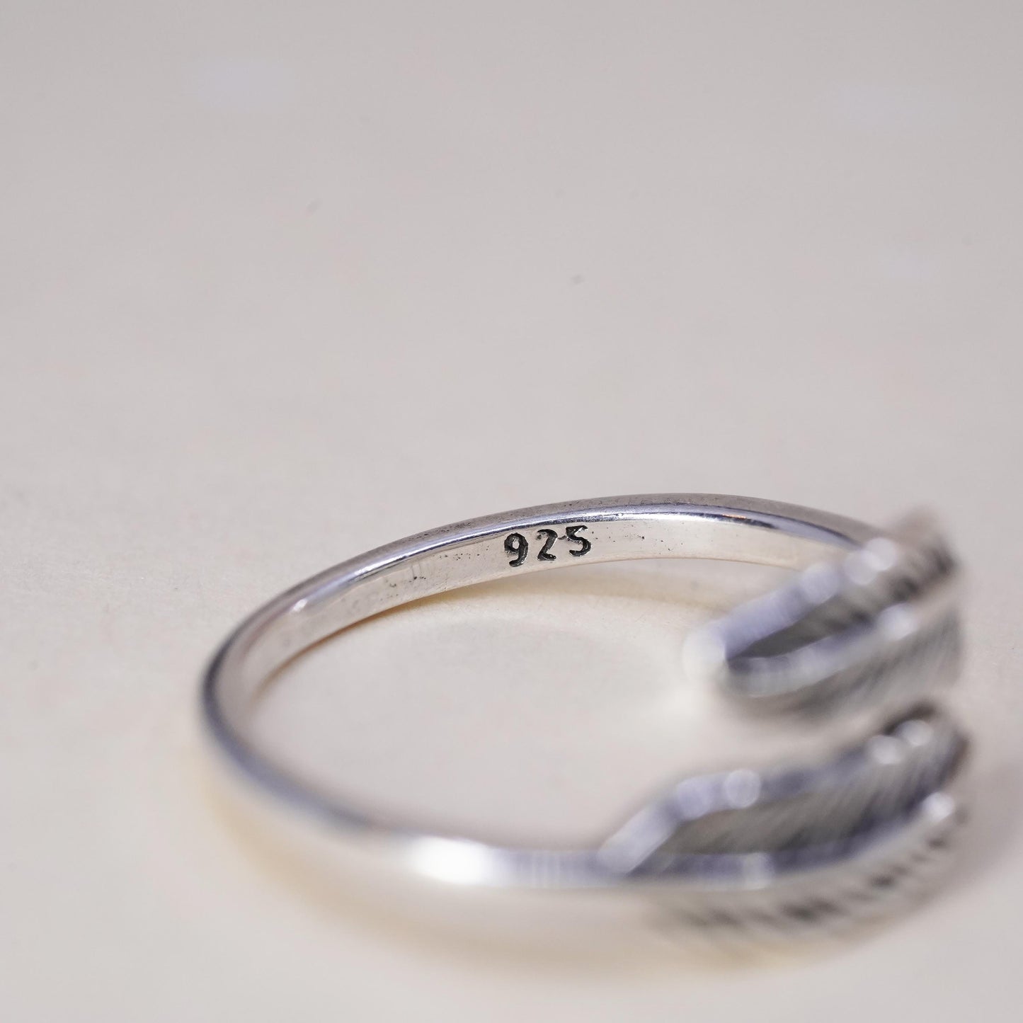 Size 7, Sterling silver handmade ring, stackable 925 leaf band