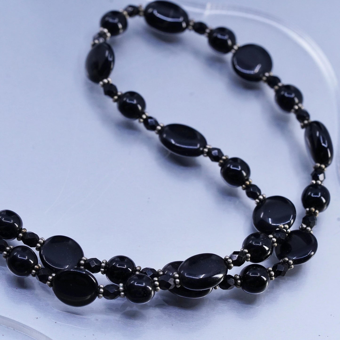16+2", vintage southwestern Sterling 925 silver handmade onyx chain necklace