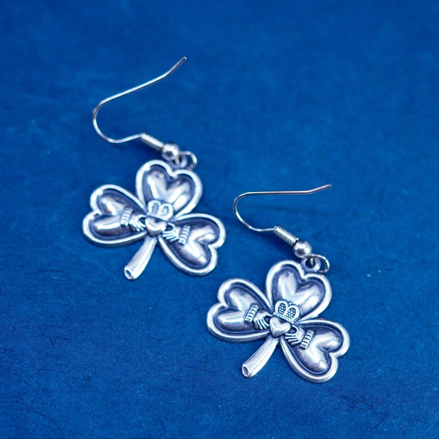 Sterling silver friendship earrings, 925 Irish claddagh holding heart hands