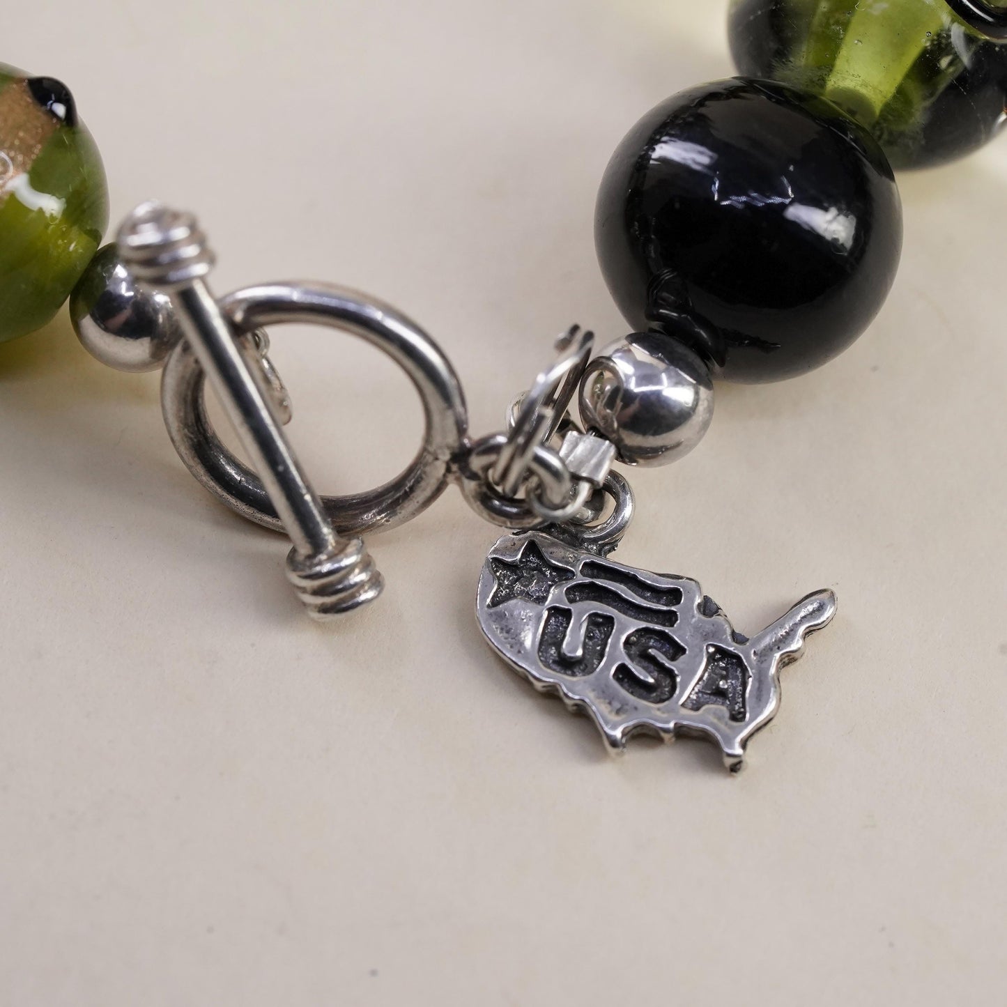7”, Sterling 925 silver Lampwork Glass Bead Bracelet, Binoculars jeep car USA