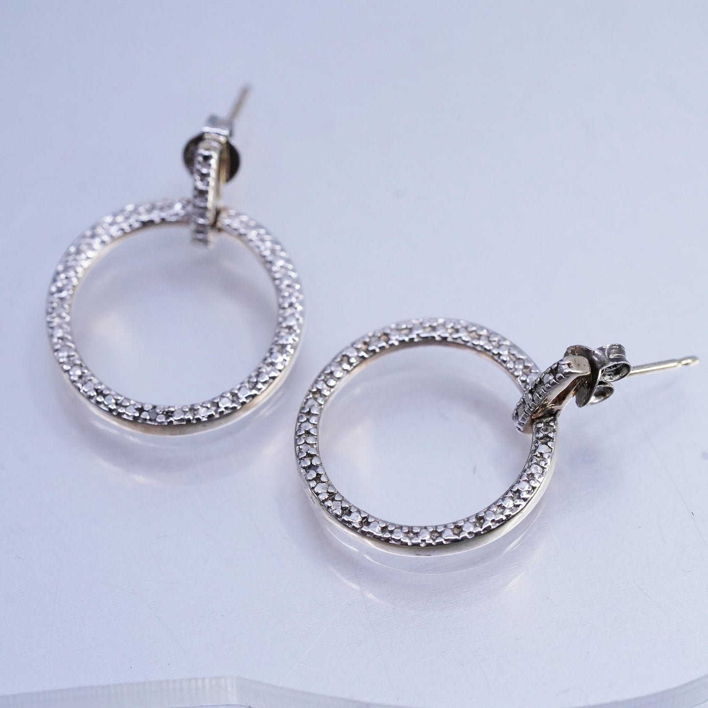 Vinatge vermeil gold over Sterling silver earrings, 925 hoops with diamond