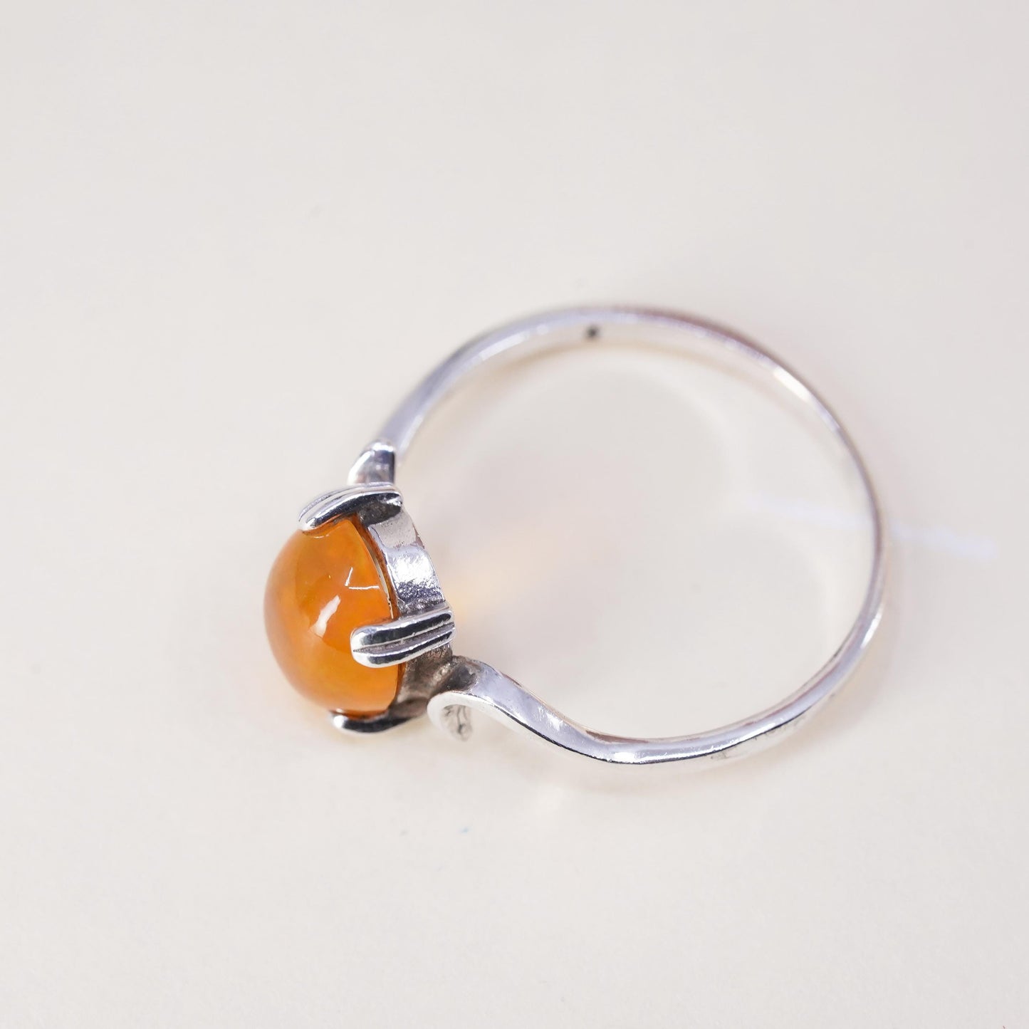 Size 10, Vintage Sterling silver handmade ring with fire opal, 925 silver band