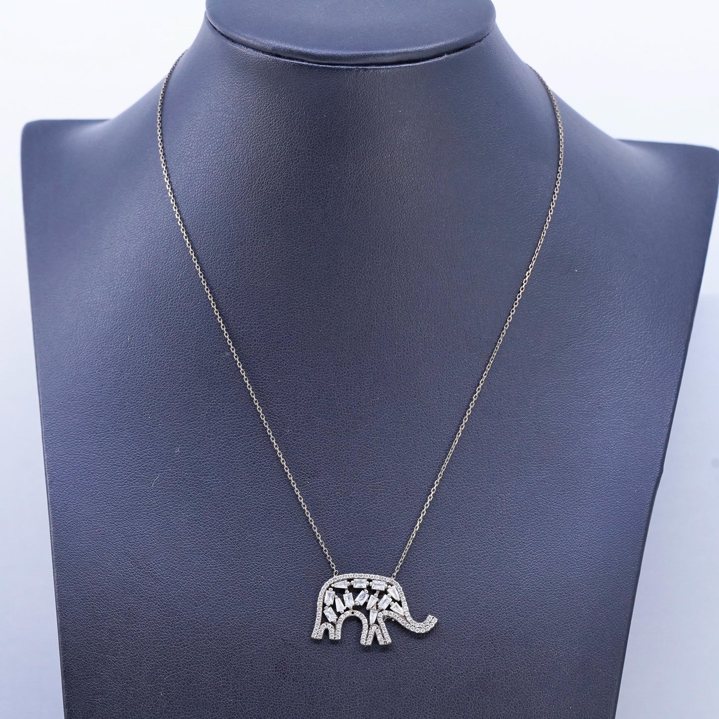 16+2", Turkish vermeil gold Sterling 925 Silver Necklace cz elephant Pendant