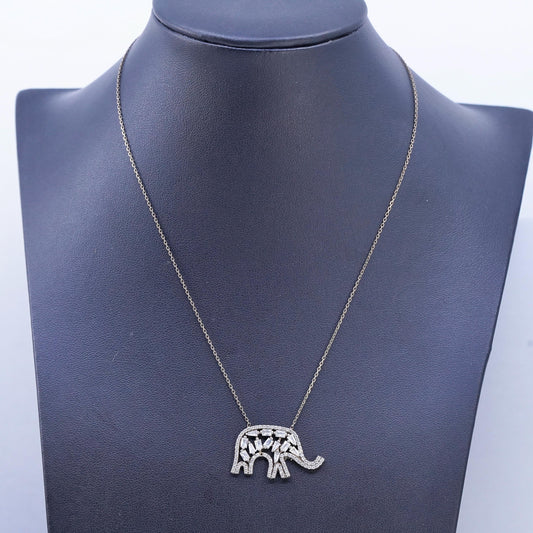 16+2", Turkish vermeil gold Sterling 925 Silver Necklace cz elephant Pendant