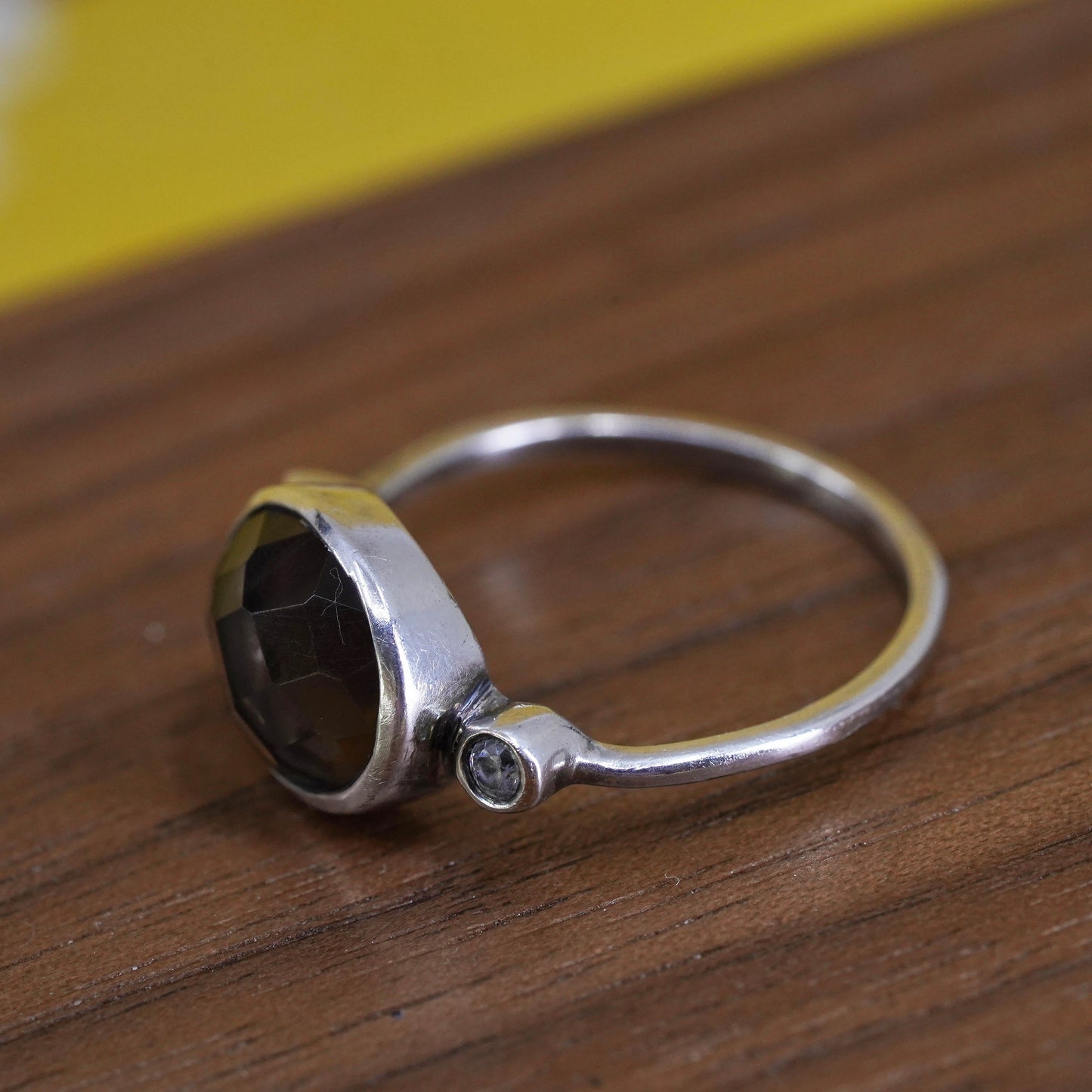 Size 7, vintage handmade statement ring, Sterling Silver smoky topaz Ring