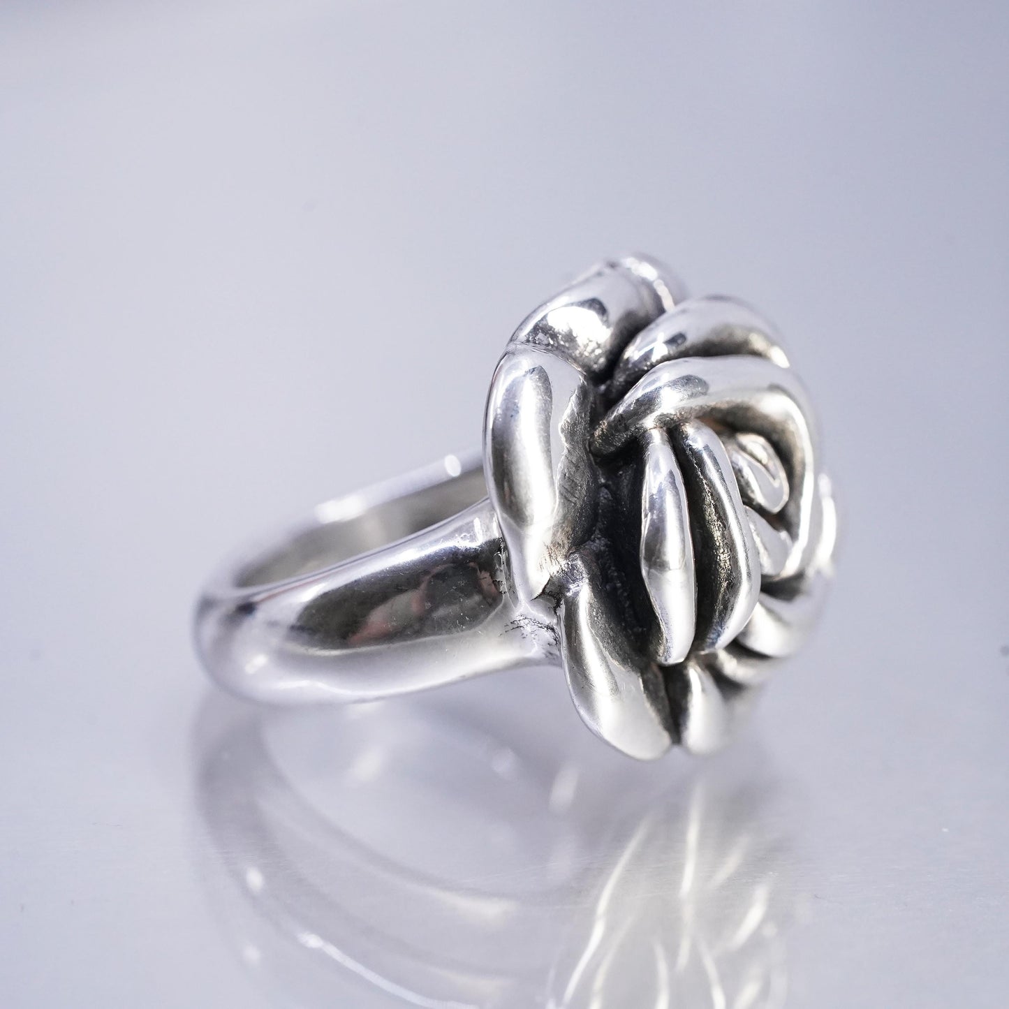 Size 6.5, Vintage Sterling 925 Silver Rose Bud Flower Band Ring
