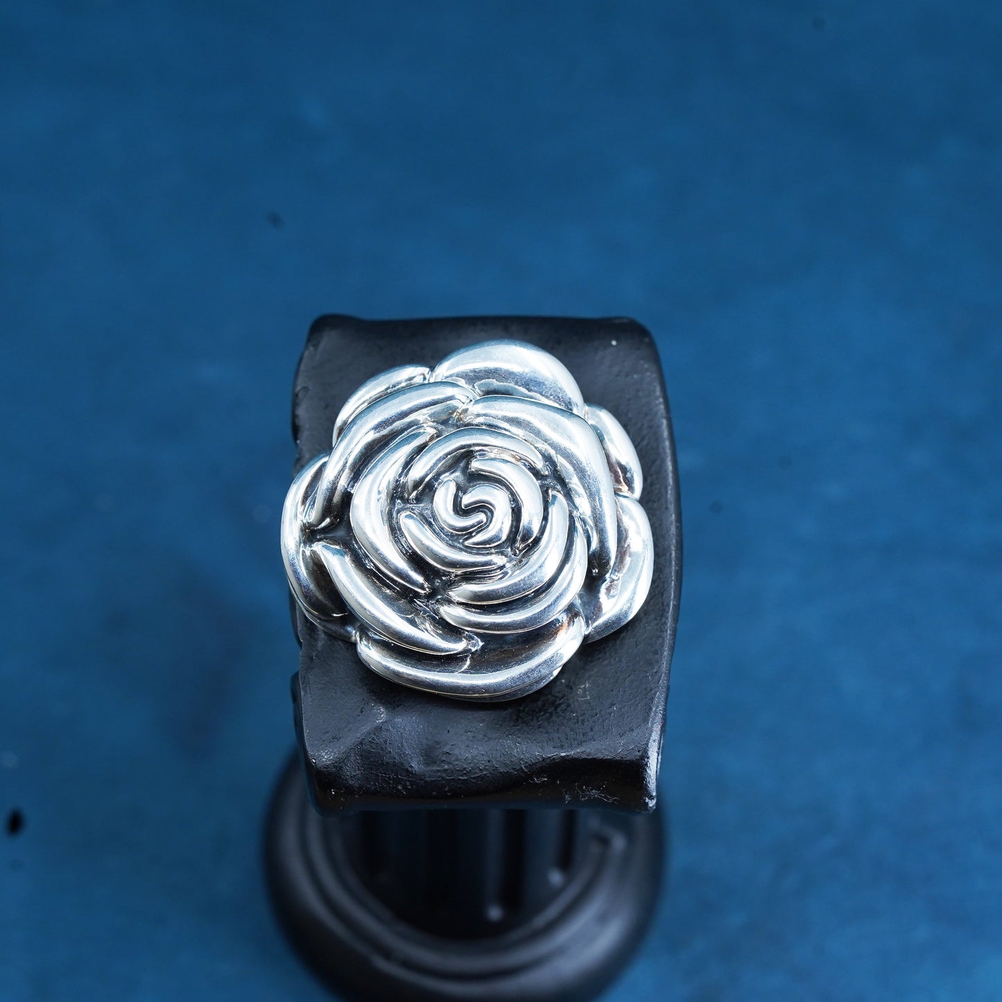 Vintage Sterling silver handmade pendant, puffy 925 rose flower