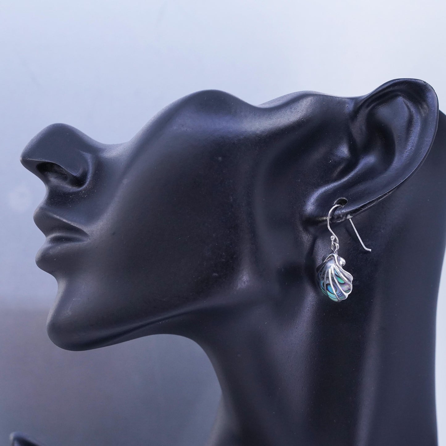 Vintage Sterling 925 silver handmade shell earrings with abalone inlay
