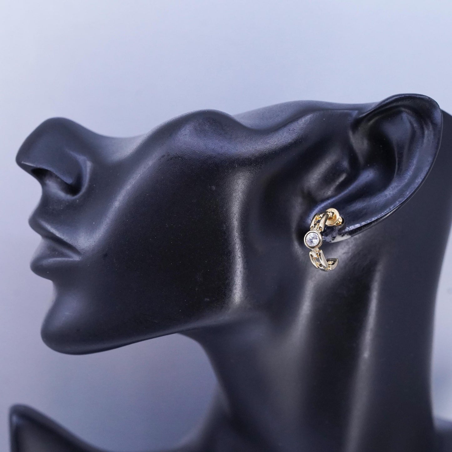 0.75", VTG vermeil gold plated Sterling silver earrings, 925 huggie studs cz