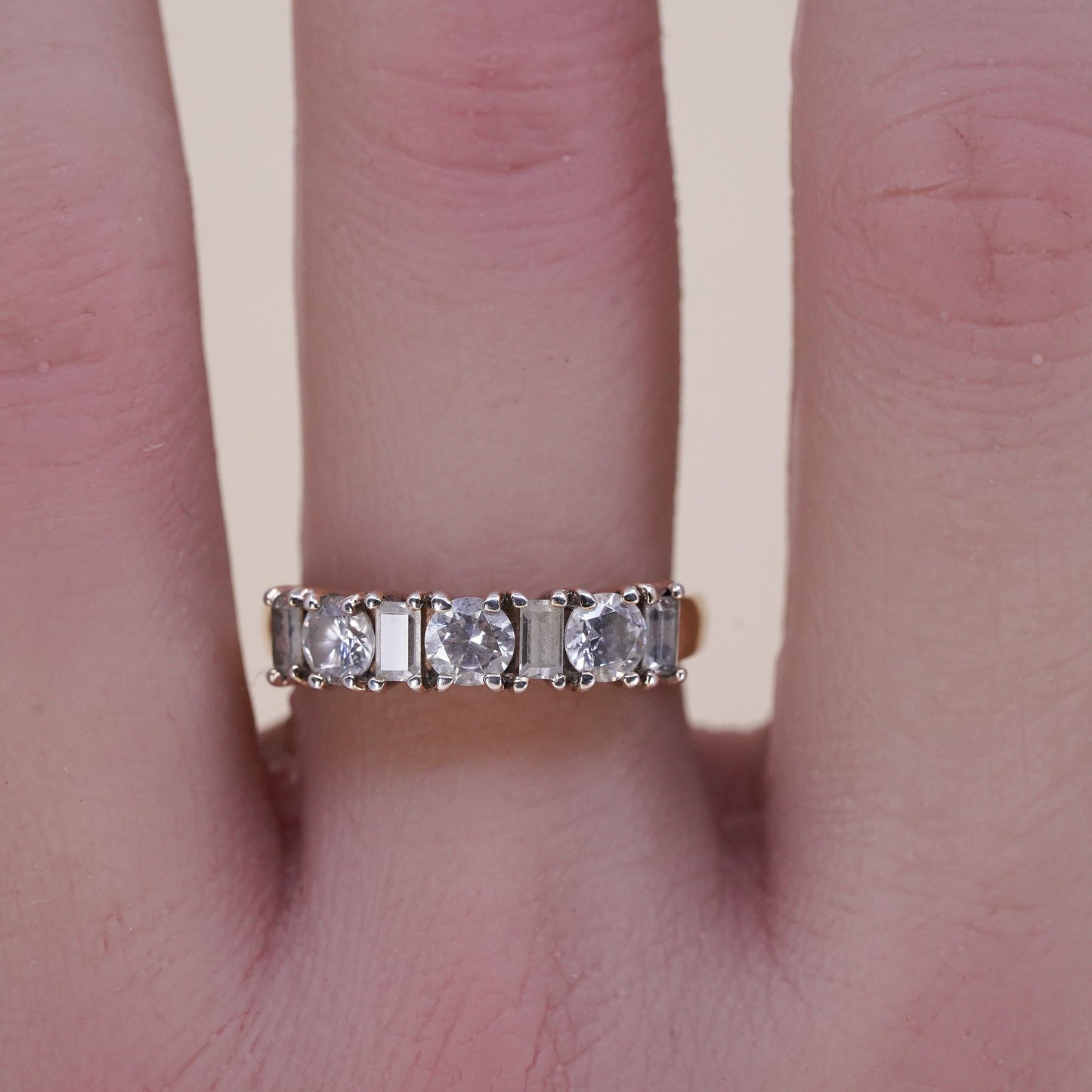Size 7, vermeil rose gold over Sterling silver ring, 925 band with cluster Cz
