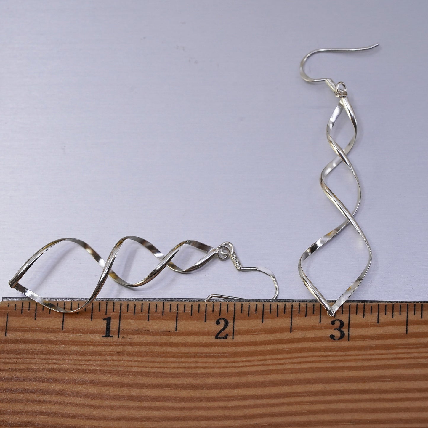 Vintage Sterling silver handmade earrings, 925 twisted sprial dangle
