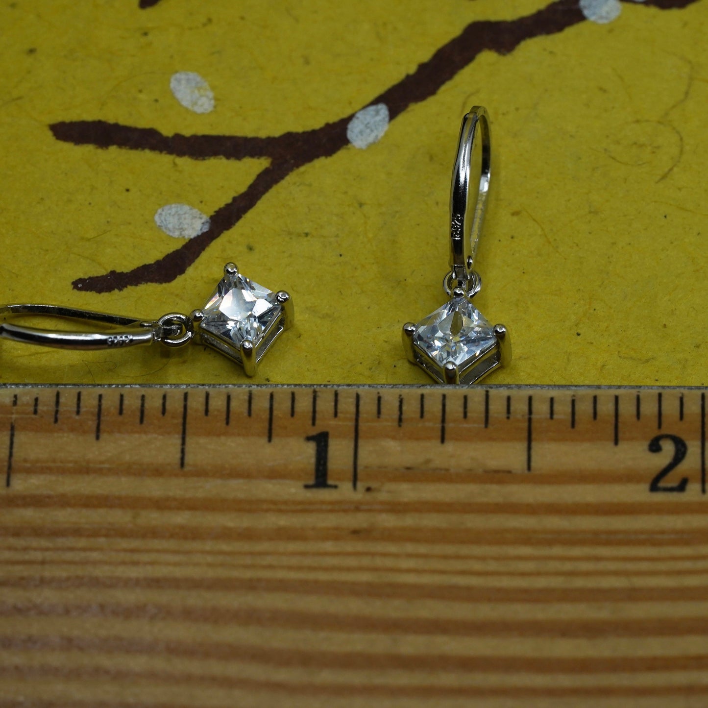 Vintage Sterling silver handmade earrings, 925 silver with diamond cut CZ