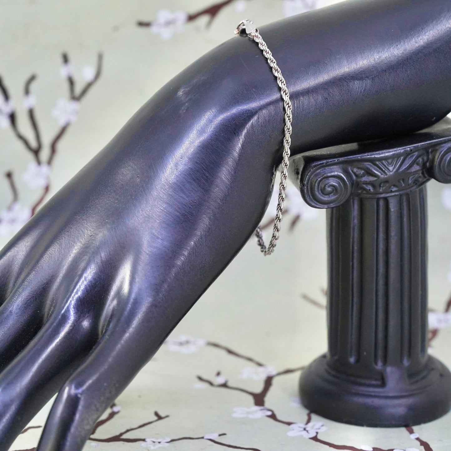 6.75”, 3mm, vintage Sterling silver rope chain, Italy 925 men’s bracelet