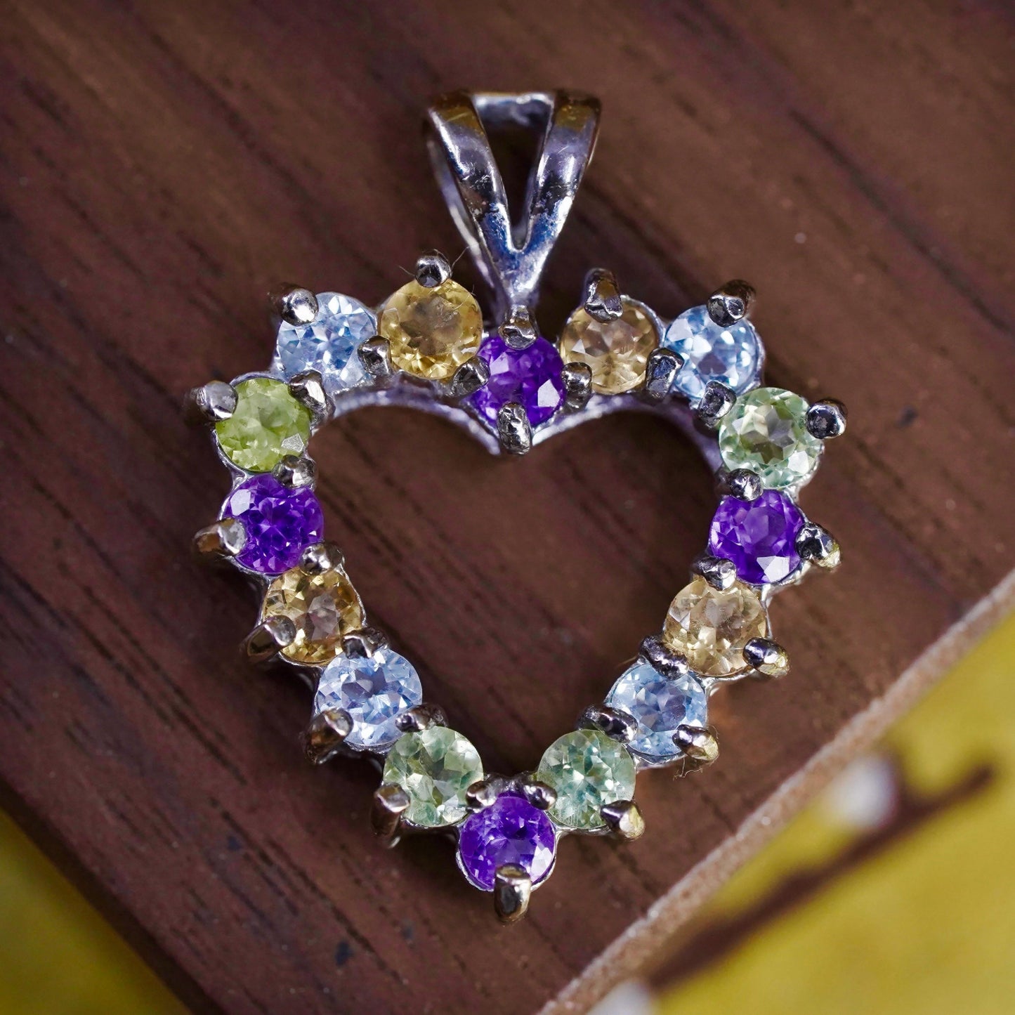 Sterling silver multi color pendant, 925 heart amethyst topaz citrine peridot