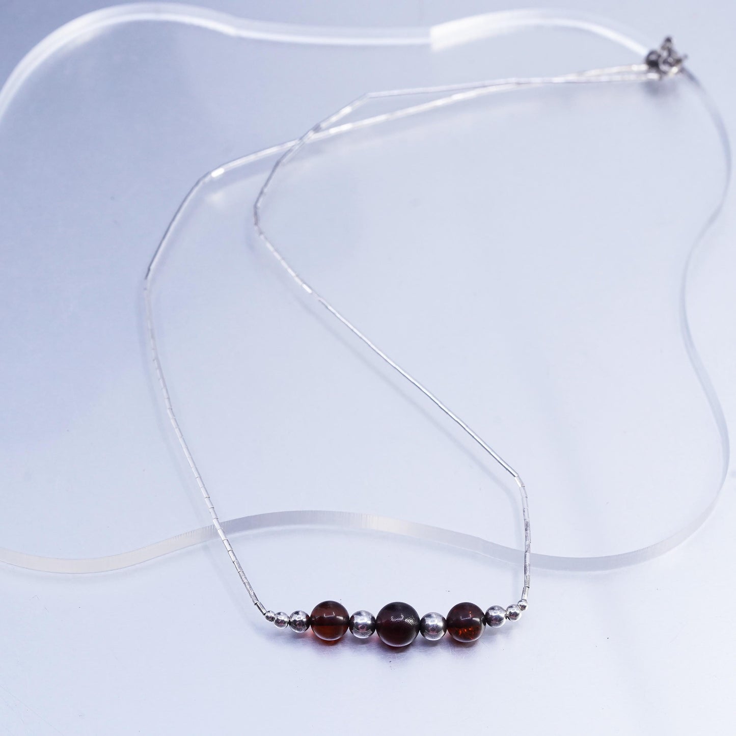 18", vintage southwestern Sterling liquid Silver 925 necklace with amber