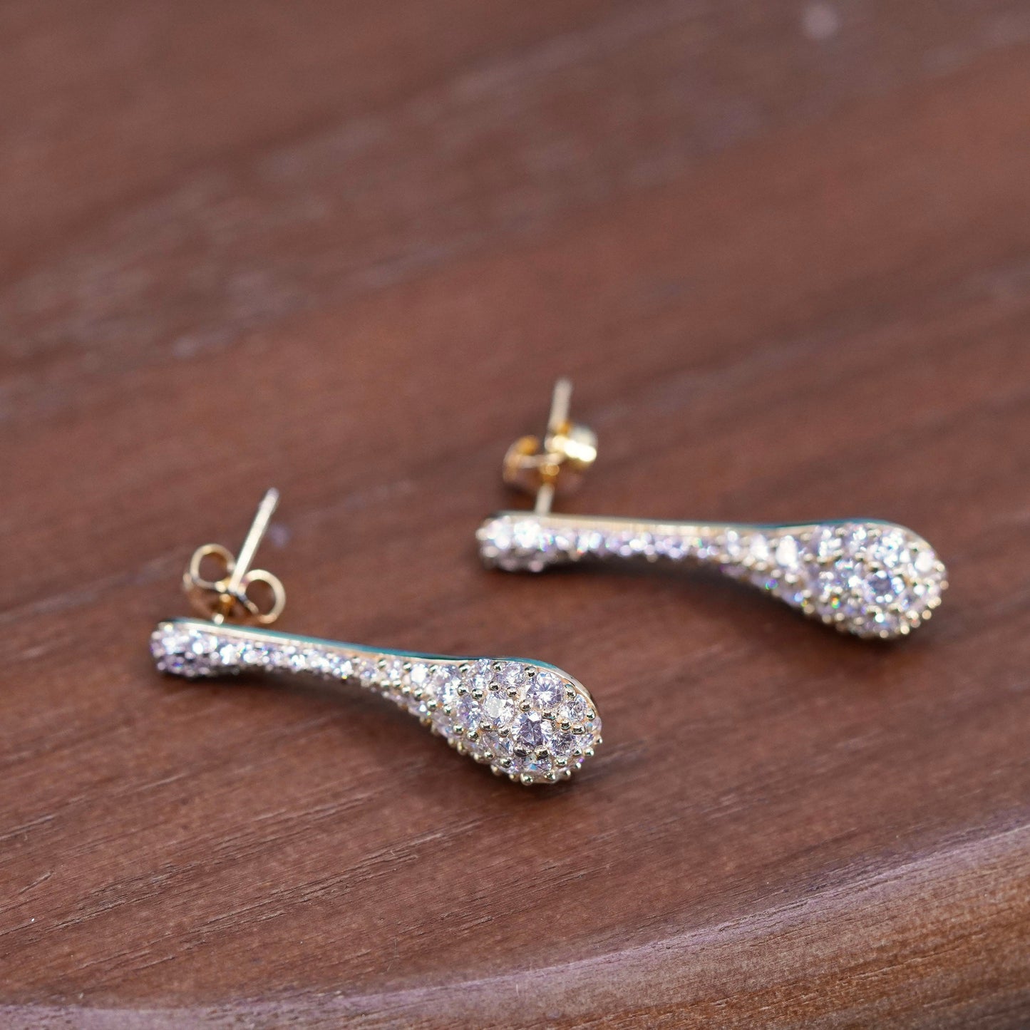 Vermeil gold over sterling silver earrings, 925 teardrop studs with cluster cz