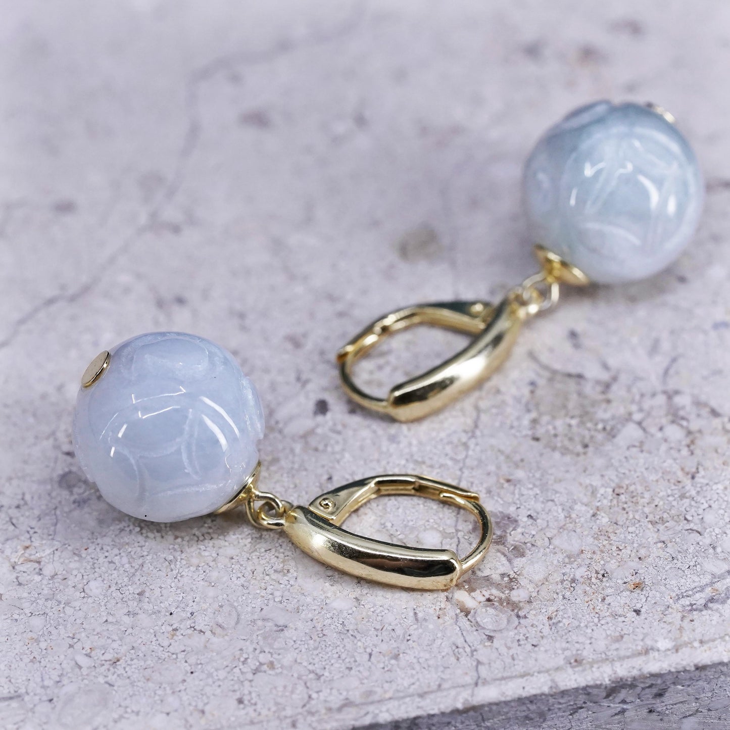 Vintage vermeil gold over Sterling silver 925 earrings with carved jade beads