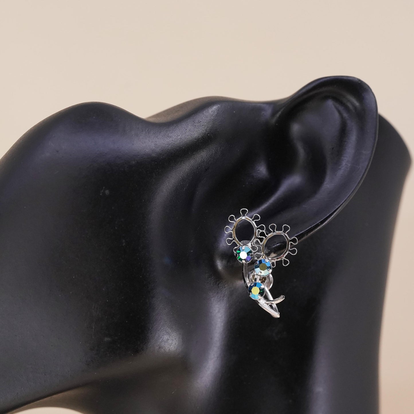 Vintage sterling silver handmade single earring, 925 screw back flower