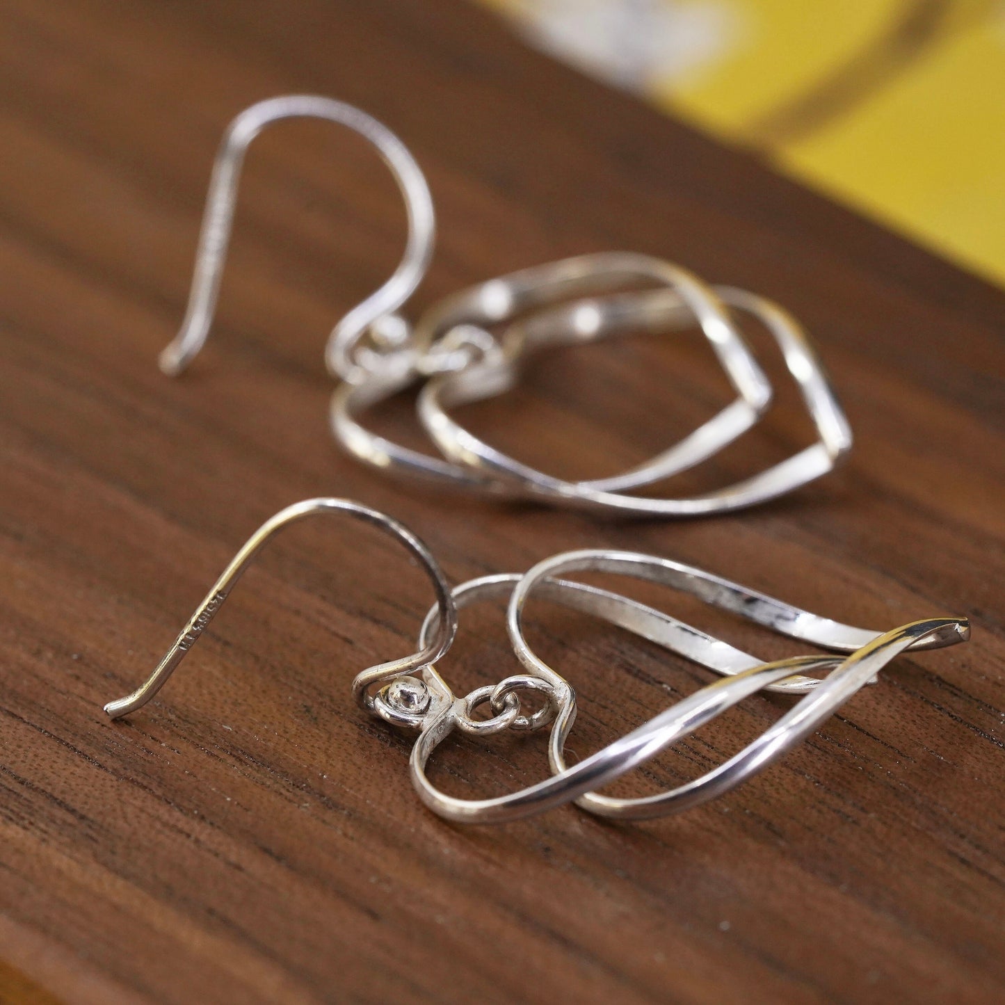 Vintage Sterling silver handmade earrings, 925 double heart