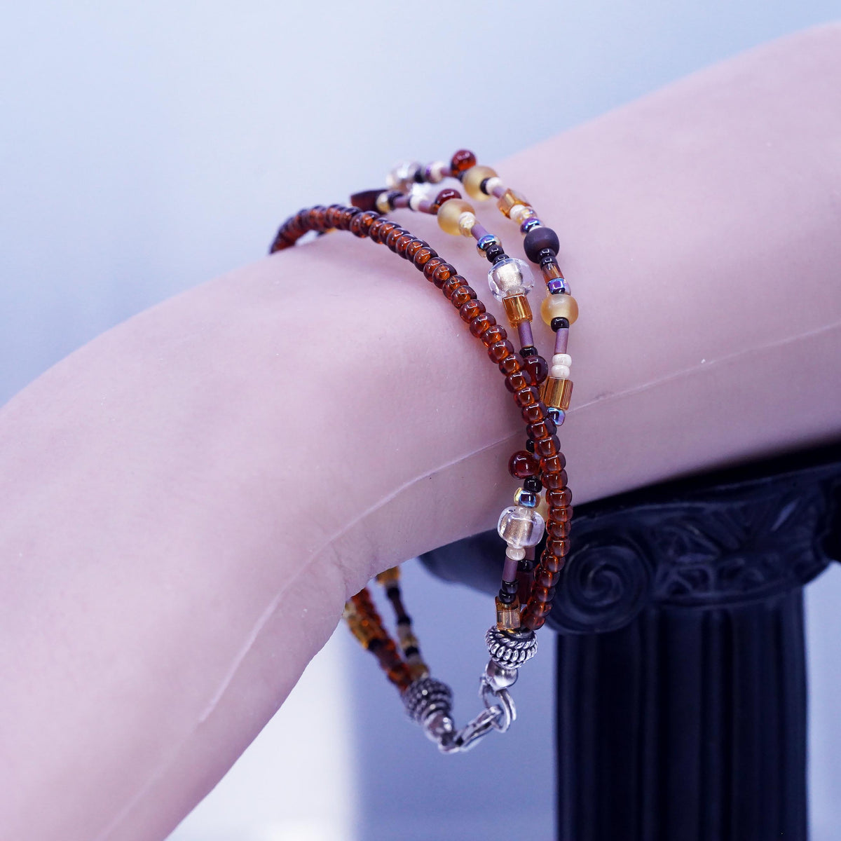 7”, Multi Strand Sterling Silver 925 Boho Bracelet Garnet Citrine beads