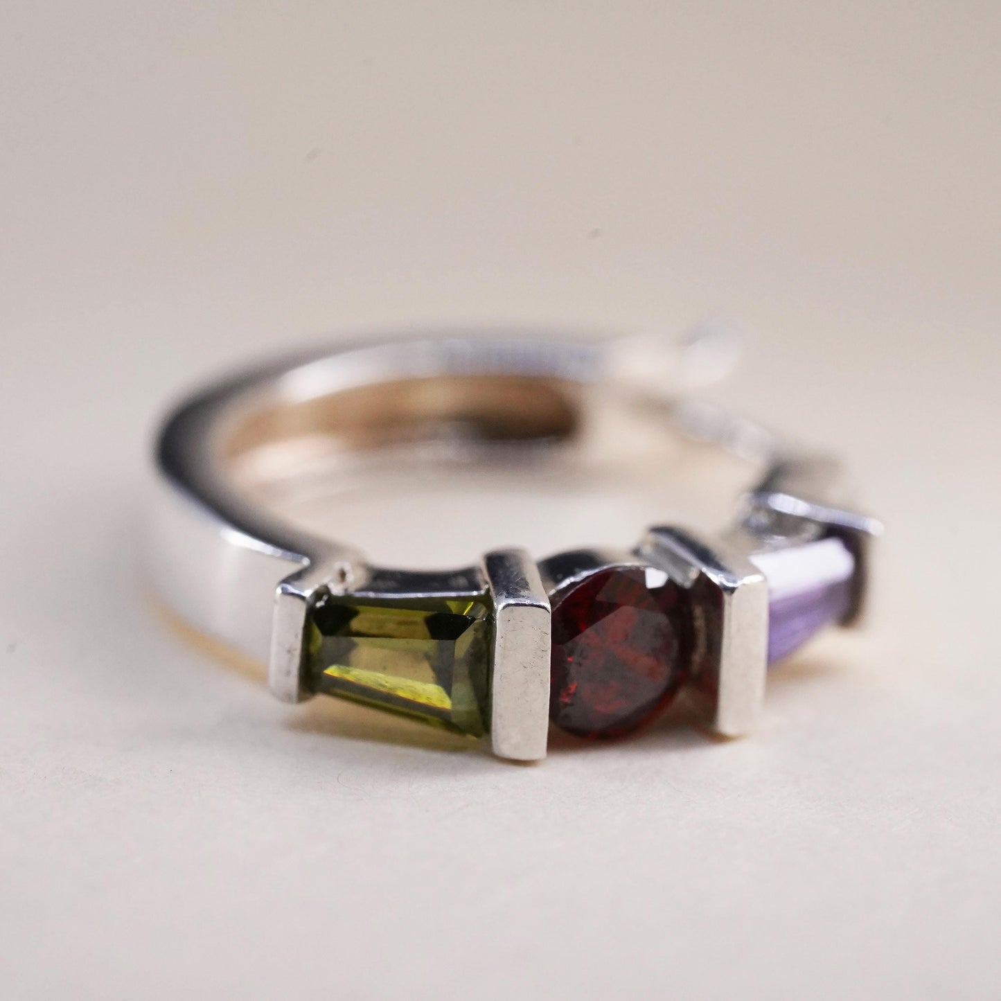 0.5”, matte sterling silver single earring, 925 huggie hoop amethyst peridot