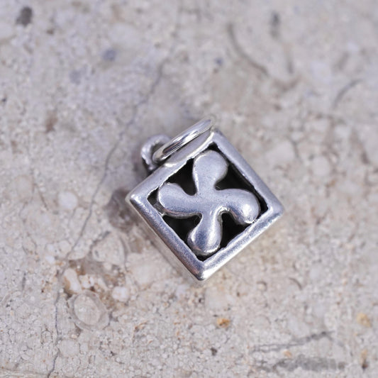 Vintage sterling 925 silver handmade pendant, square charm