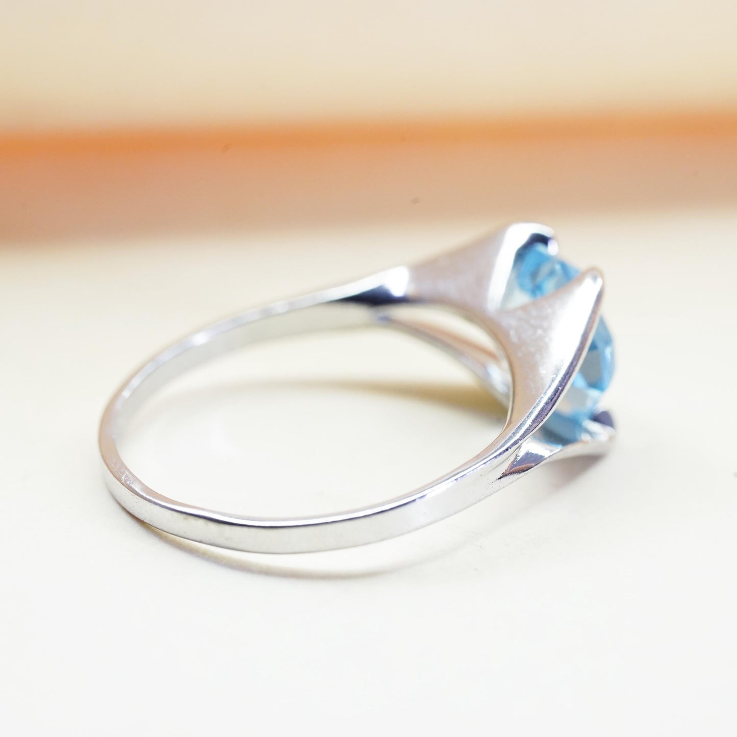 Size 6, vintage signed Sterling silver statement ring, 925 band with blue topaz