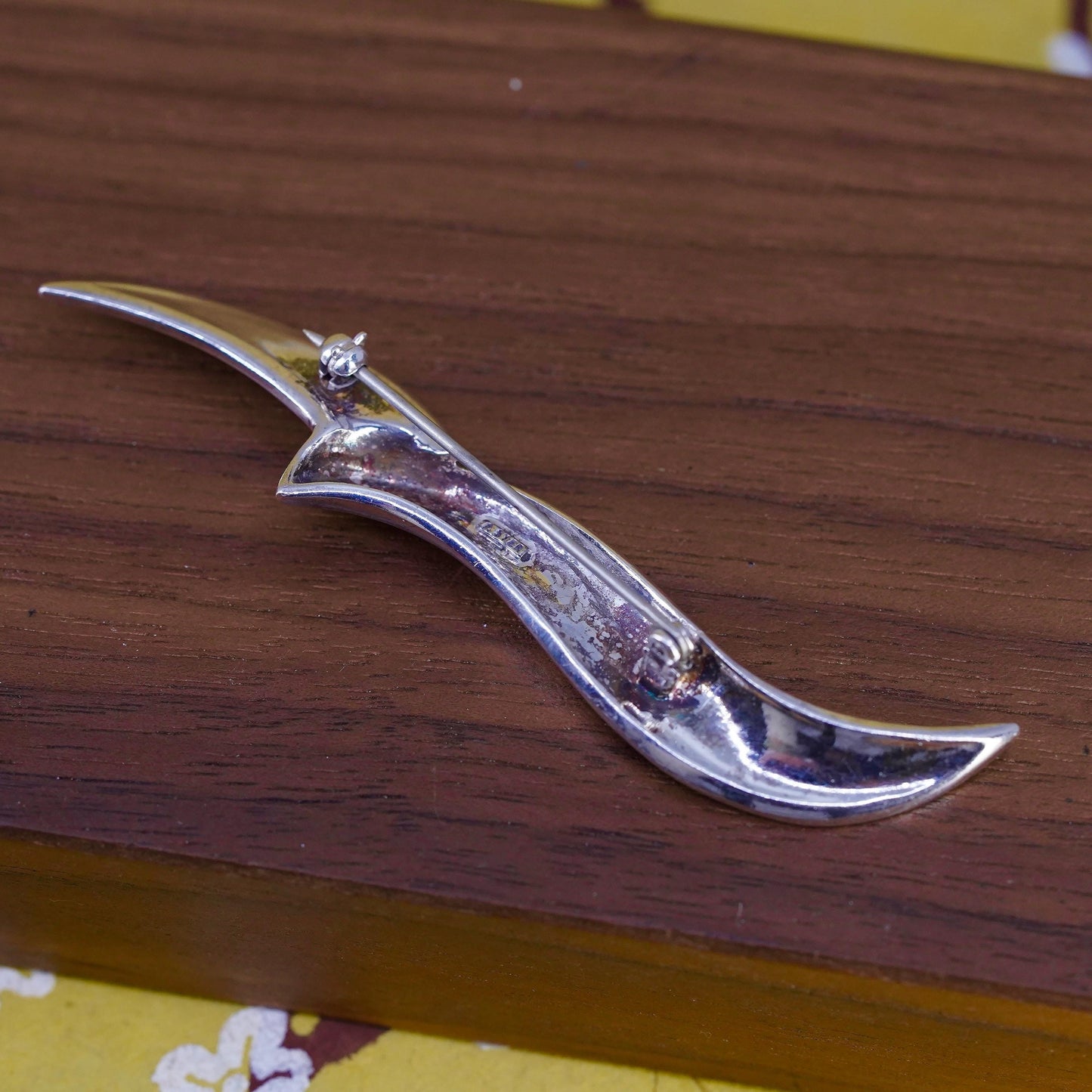 Vintage modern handmade sterling 925 silver long bar brooch pin