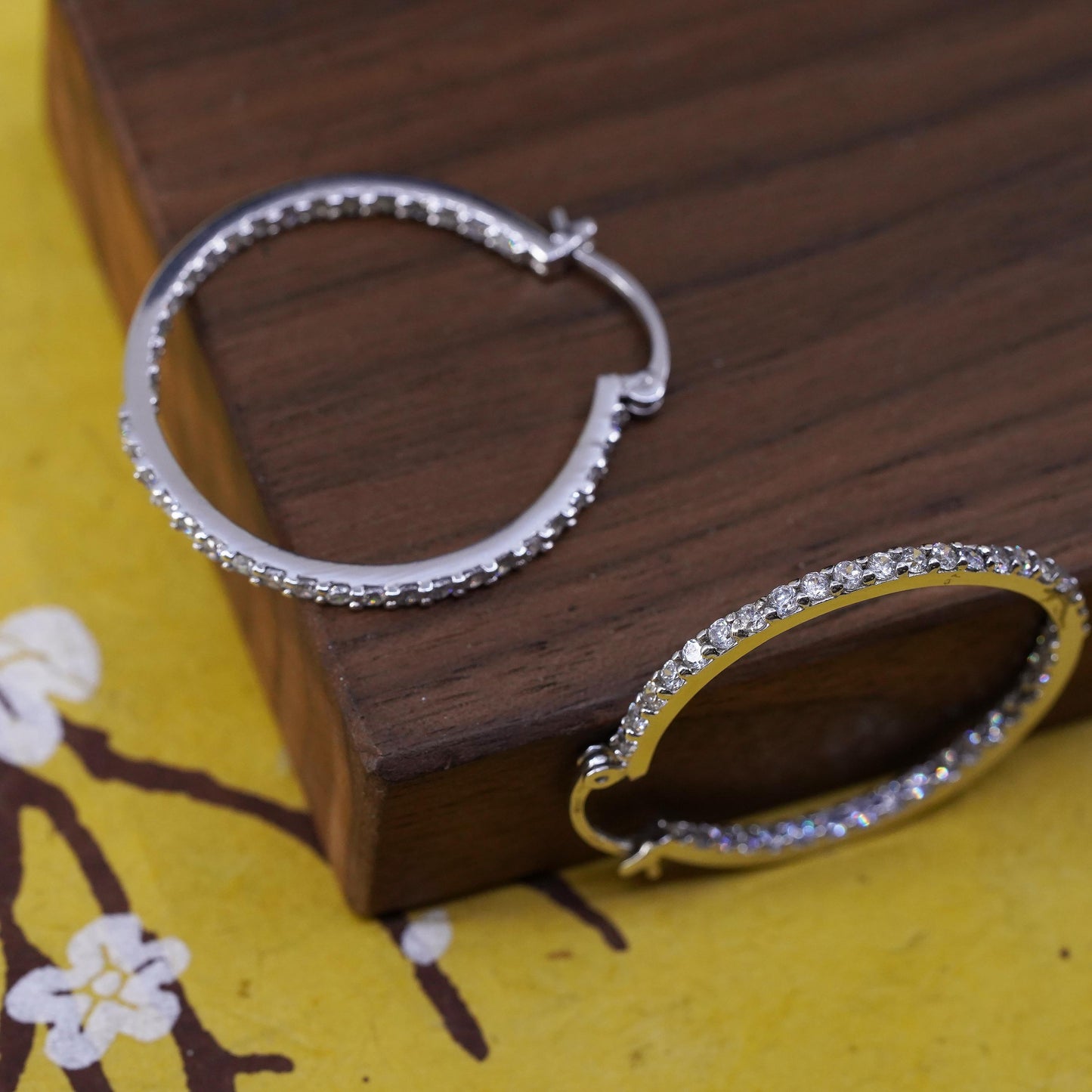1.25", vintage Sterling silver handmade earrings, 925 hoops with cluster cz