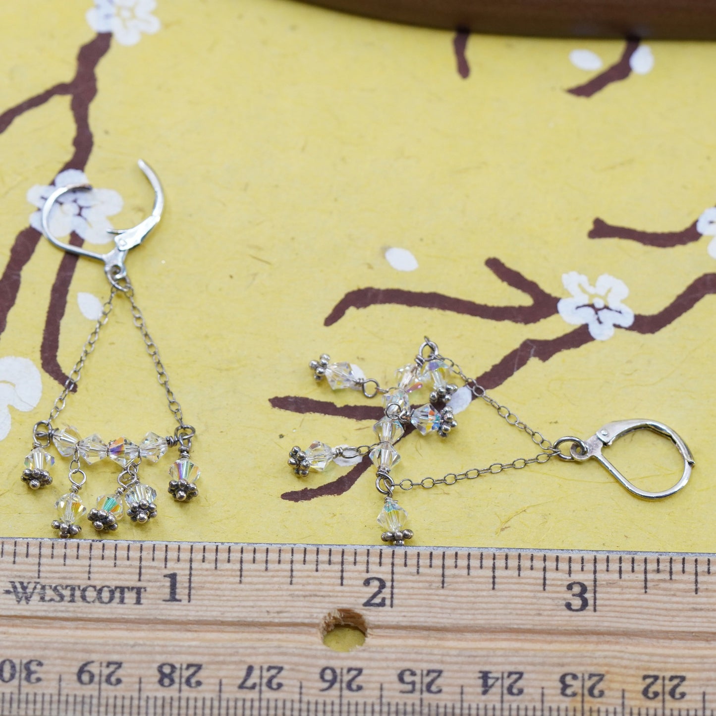 vintage Sterling 925 silver handmade earrings with crystal