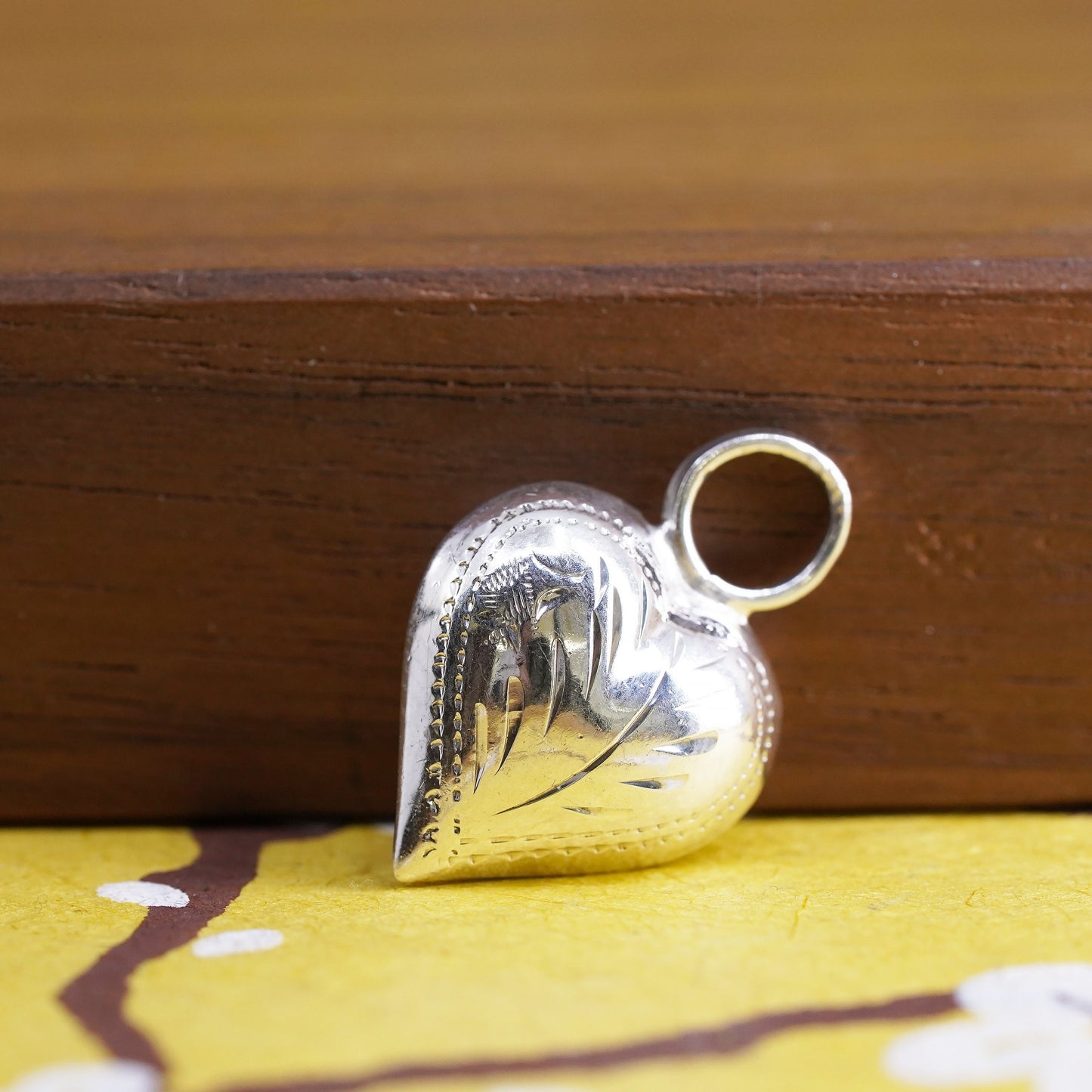 Vintage Sterling silver handmade pendant, puffy 925 silver heart charm