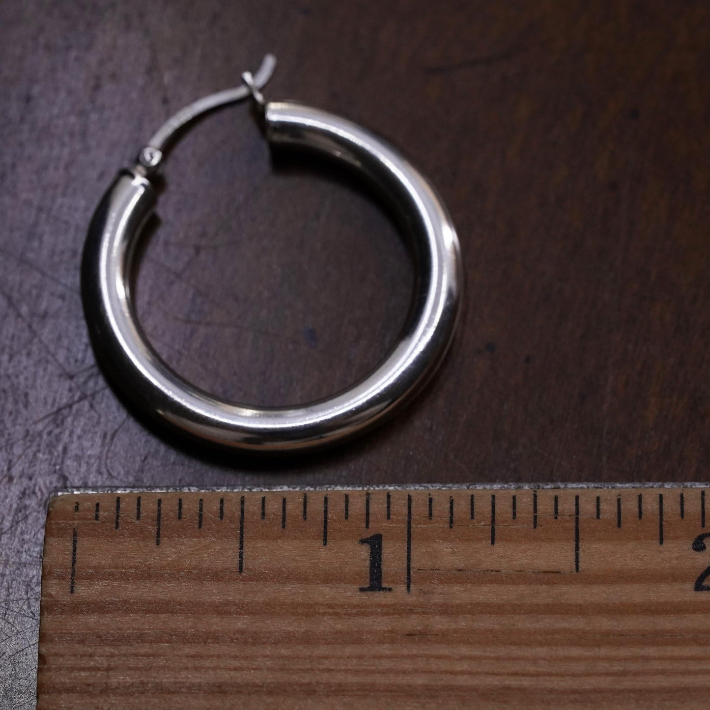 1.25” Vintage sterling silver loop single earring, textured primitive hoop