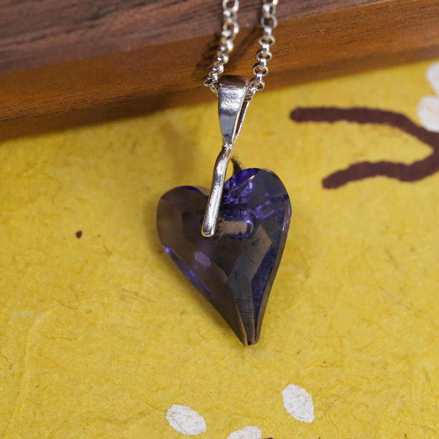 20+2”, Vintage Sterling Silver 925 circle chain necklace amethyst heart pendant