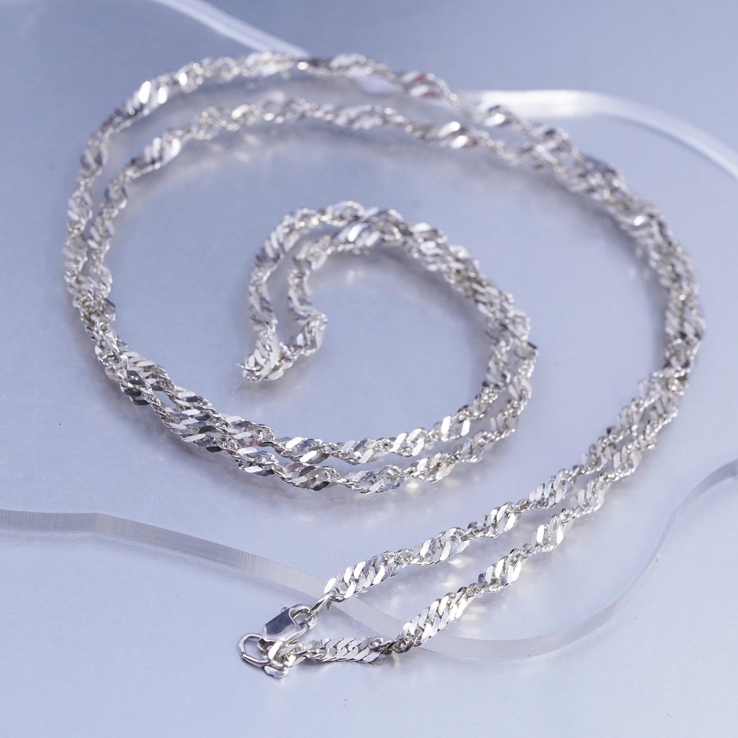 38" 4mm, vintage Sterling 925 silver extra long twisted curb chain necklace