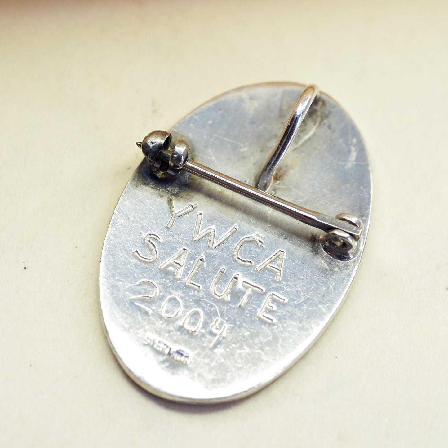 Vintage YWCA Salute Sterling 925 Silver handmade woman Pin, Brooch pendant