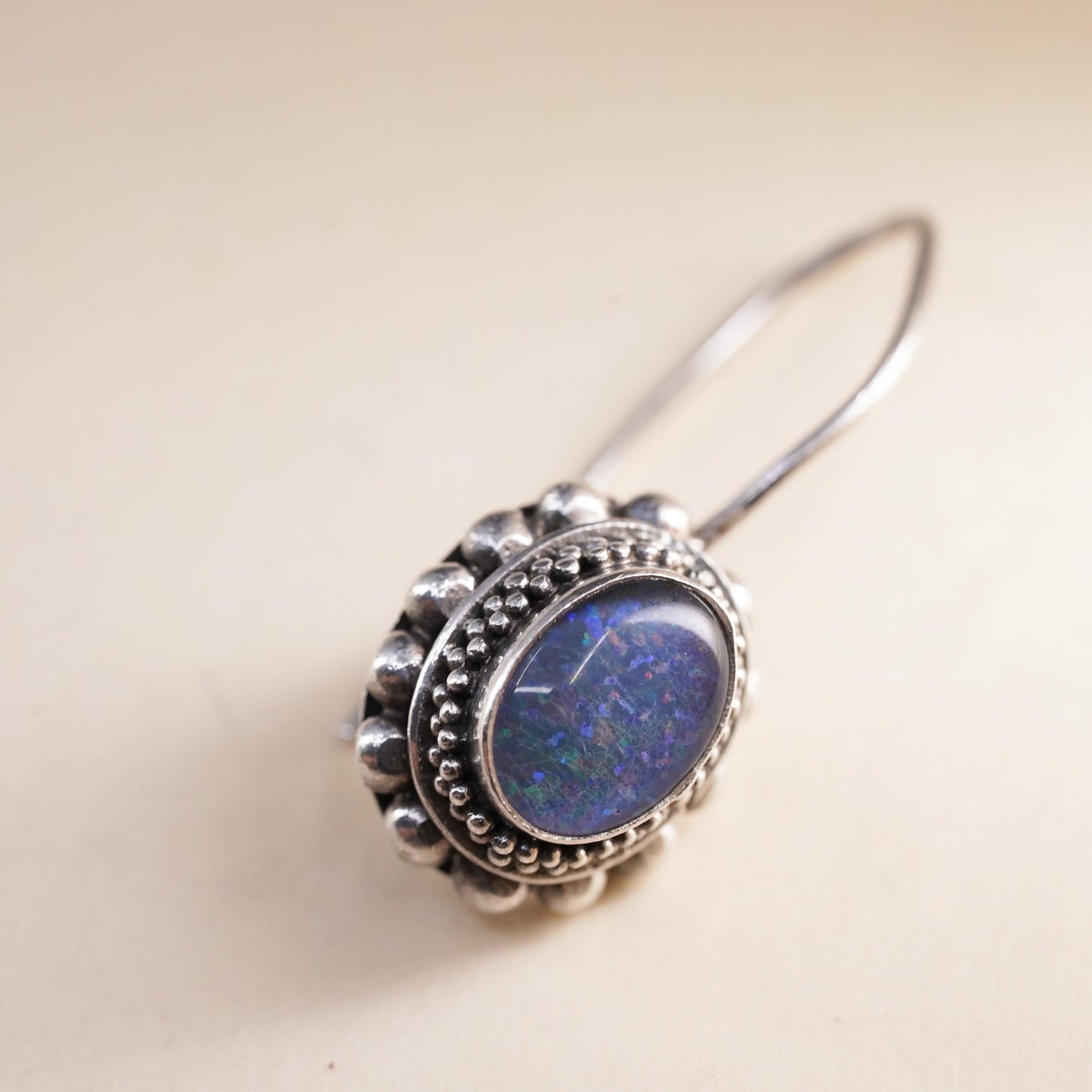 Vintage Sterling 925 silver handmade single earring with oval fire opal