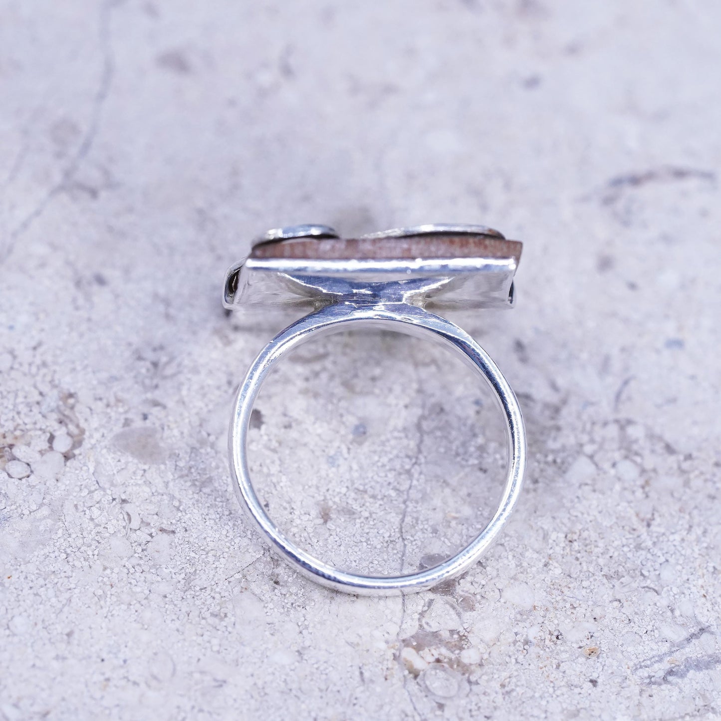 Size 7, vintage Sterling 925 silver handmade square ring w/ abstract butterfly