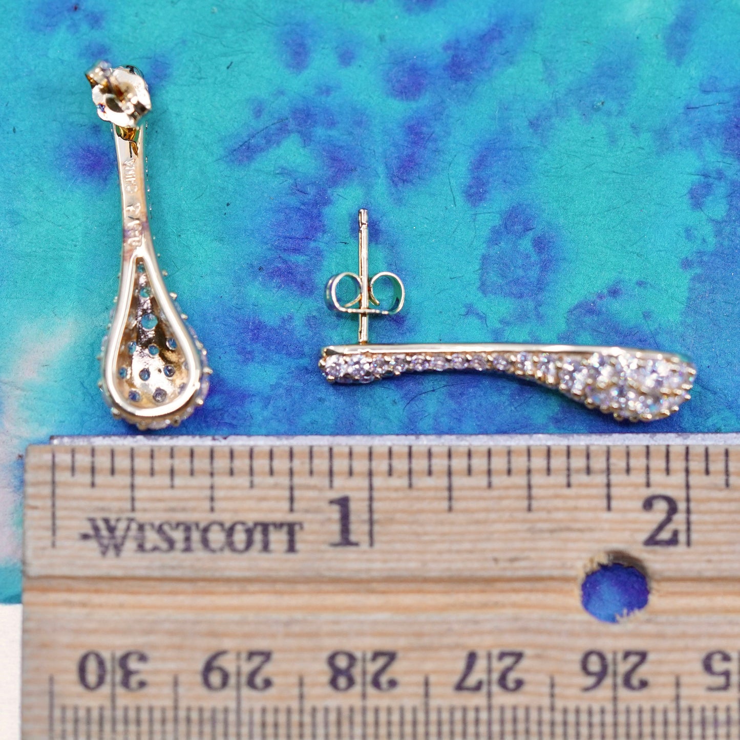 Vermeil gold over sterling silver earrings, 925 teardrop studs with cluster cz