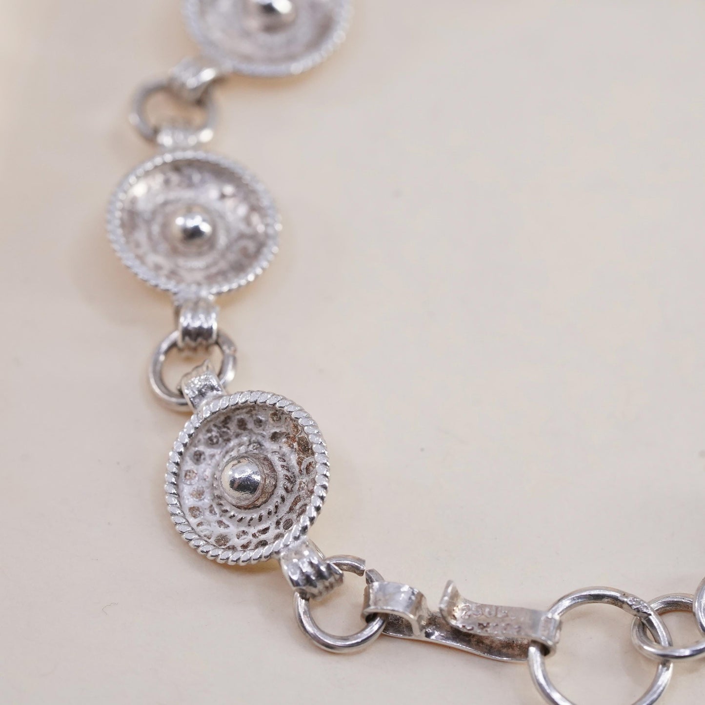 8”, Vintage sterling 925 silver Handmade sombrero hat link chain bracelet