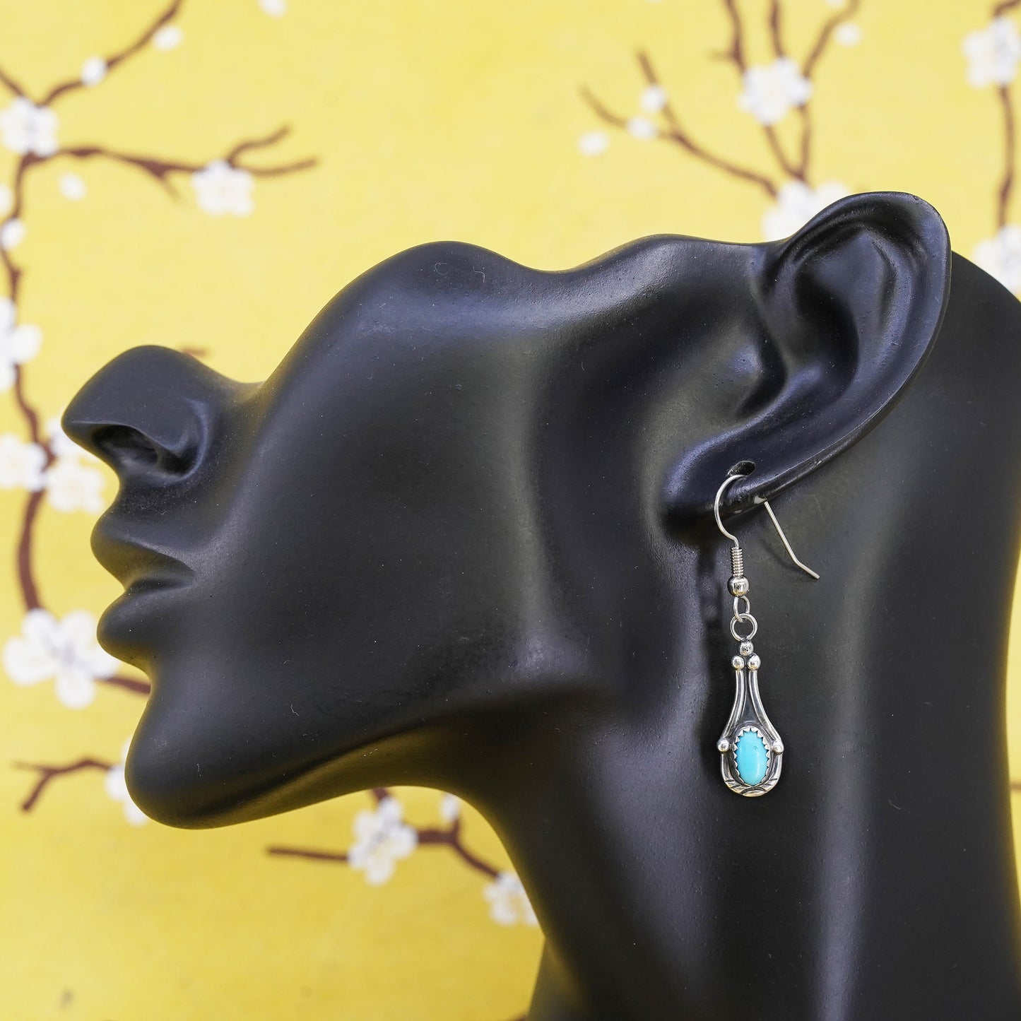 Native American Navajo Lorenzo Sterling 925 silver earrings turquoise