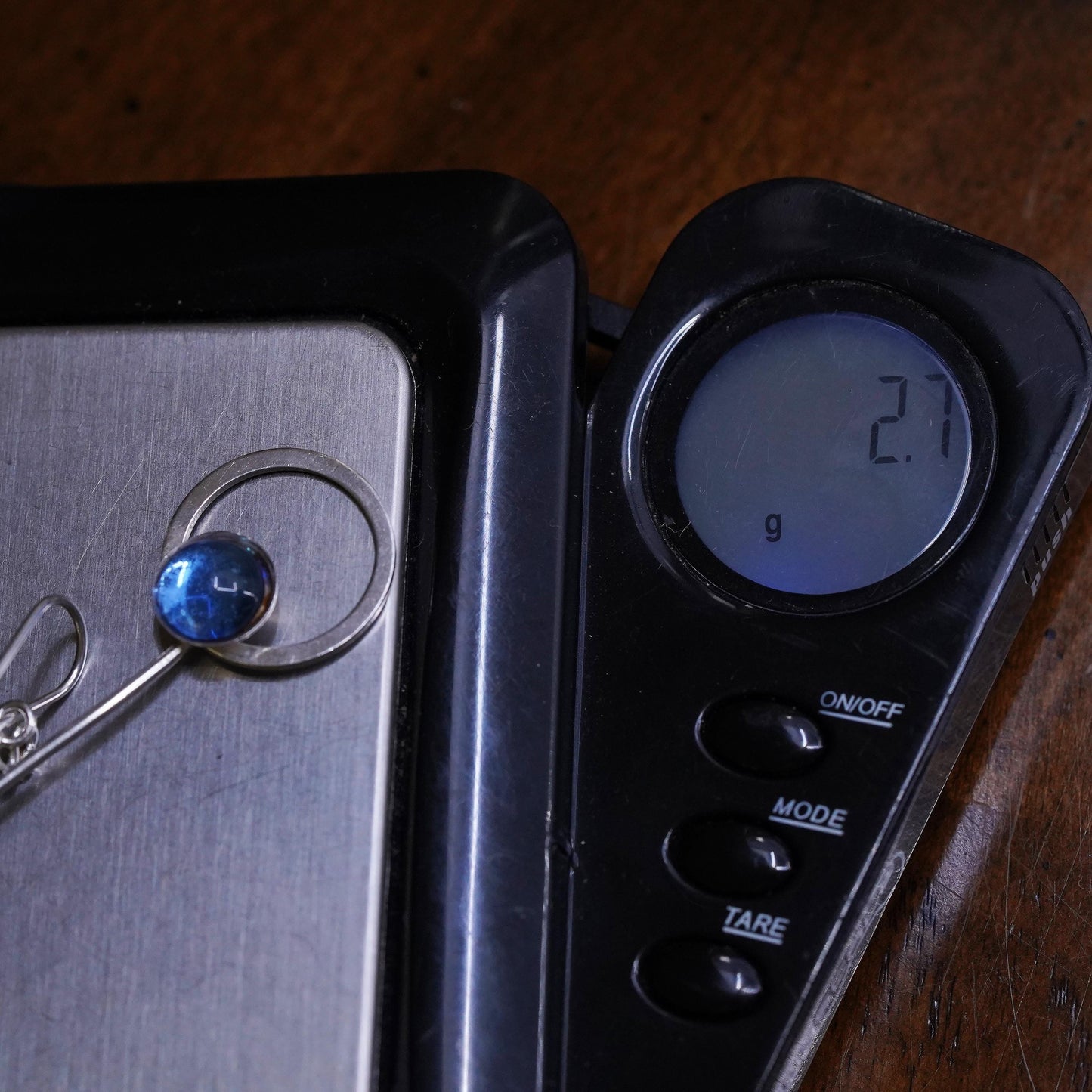Vintage Sterling 925 silver handmade long circle earrings with blue crystal
