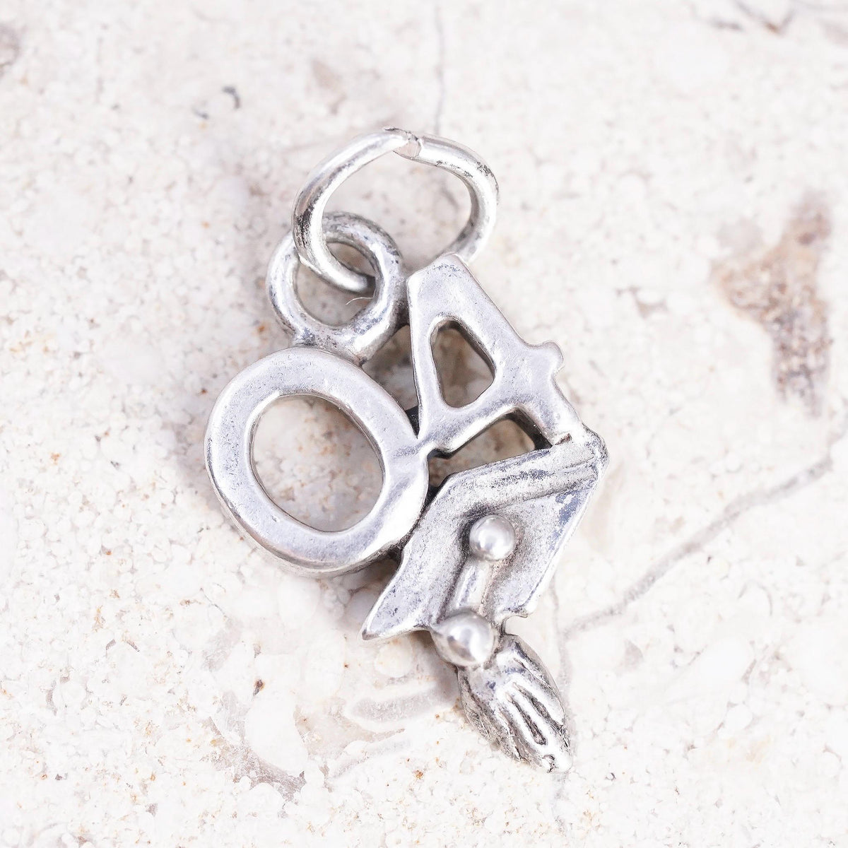 Vintage sterling silver pendant, 925 silver 2004 tag charm with Graduation cap